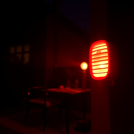 flashing red home security alert light at night