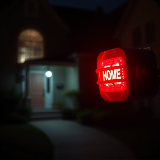 flashing red home security alert light at night