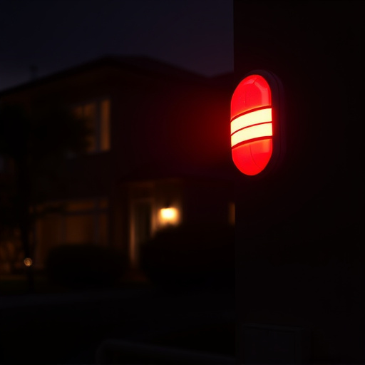 flashing red home security alert light at night
