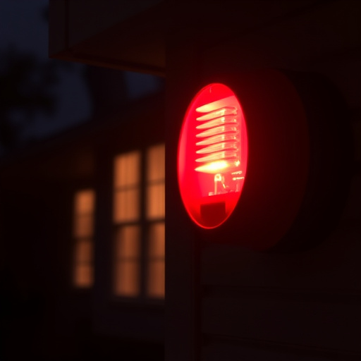 flashing red home security alert light at night