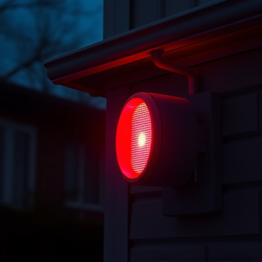 flashing red home security alert light at night