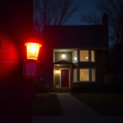 flashing red home security alert light at night