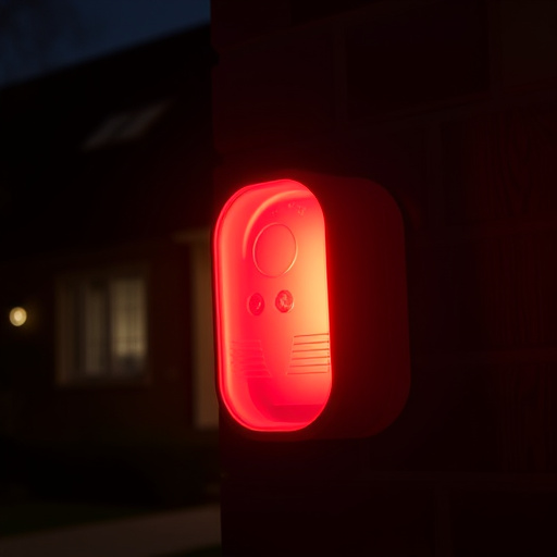 flashing red home security alert light at night