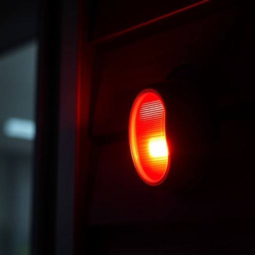 flashing red home security alert light at night