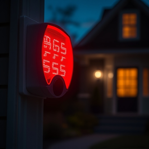 flashing red home security alert light at night
