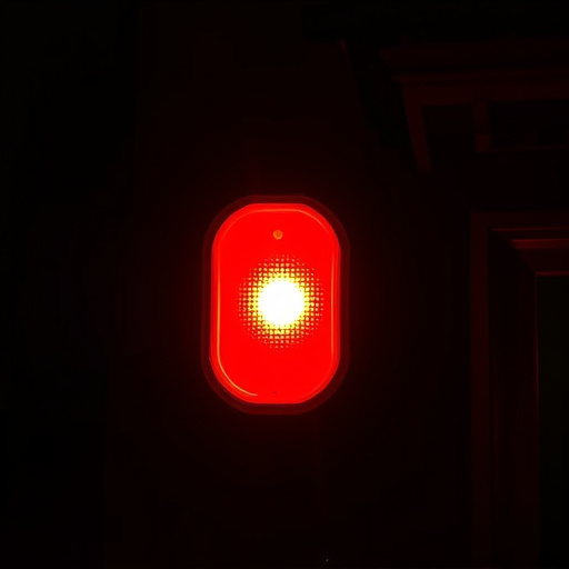 flashing red home security alert light at night