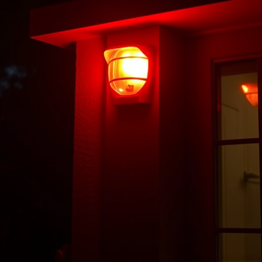 flashing red home security alert light at night