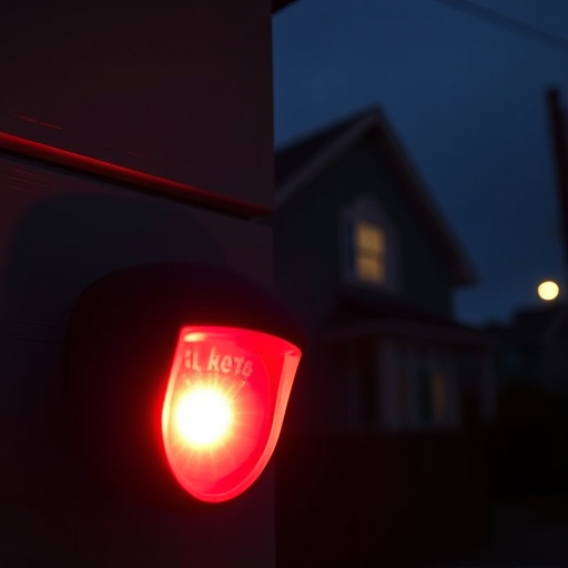 flashing red home security alert light at night