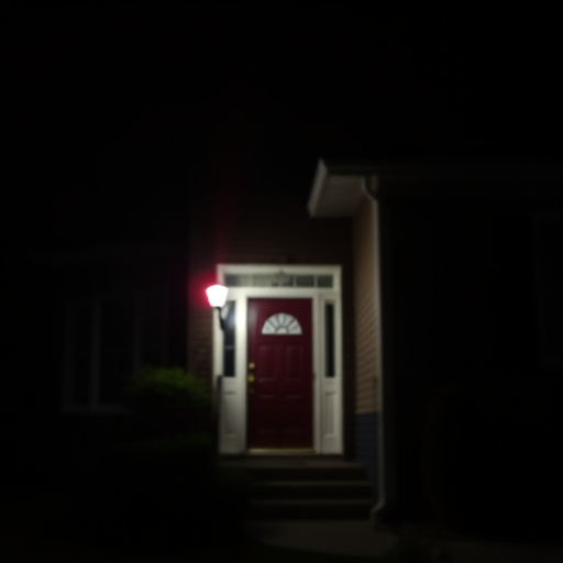 flashing red home security alert light at night