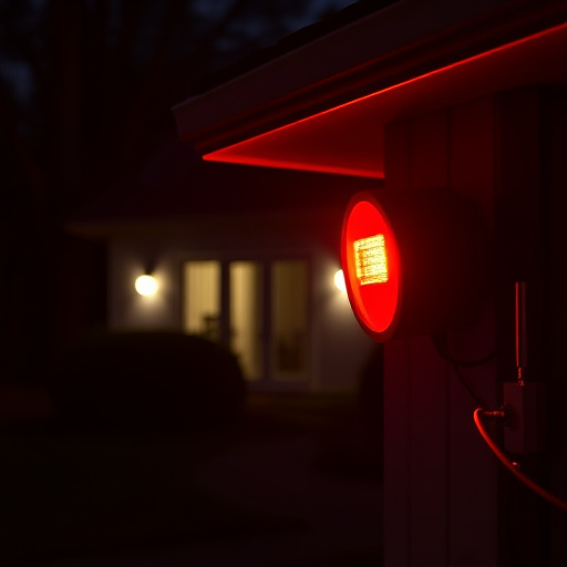 flashing red home security alert light at night
