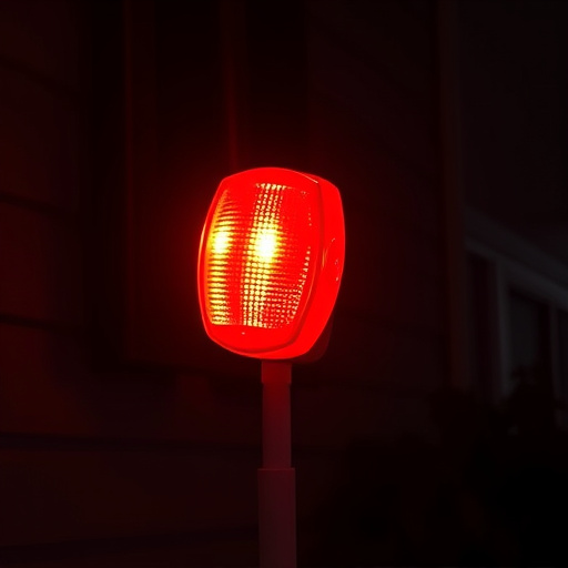 flashing red home security alert light at night