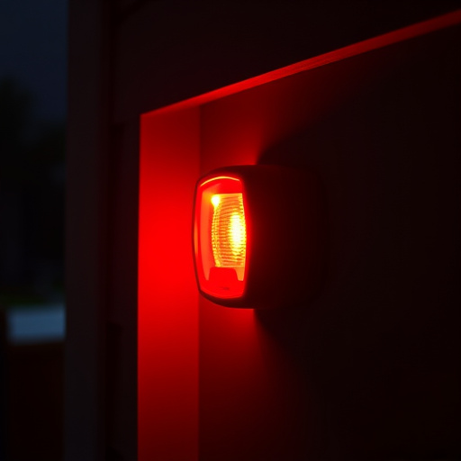 flashing red home security alert light at night