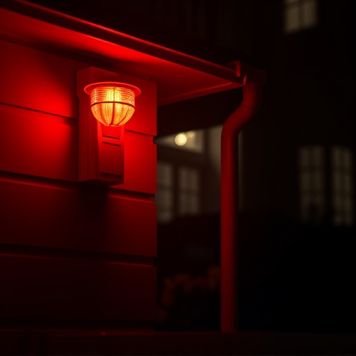 flashing red home security alert light at night