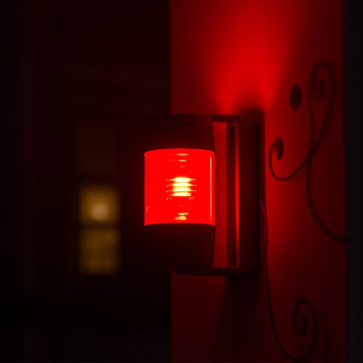 flashing red home security alert light at night