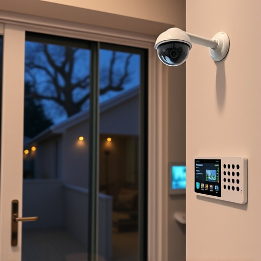 glass break sensor on sliding door,doorbell camera recording visitor at night,motion-activated surveillance camera under roof eaves,home monitoring control room with multiple screens,security keypad on modern apartment wall