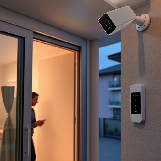 glass break sensor on sliding door,doorbell camera recording visitor at night,motion-activated surveillance camera under roof eaves,home monitoring control room with multiple screens,security keypad on modern apartment wall