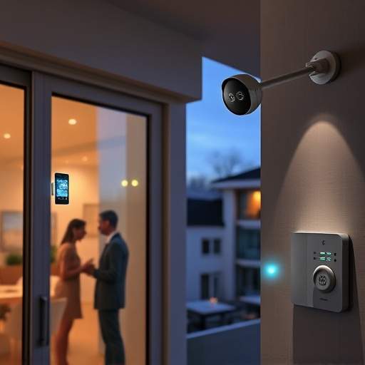 glass break sensor on sliding door,doorbell camera recording visitor at night,motion-activated surveillance camera under roof eaves,home monitoring control room with multiple screens,security keypad on modern apartment wall