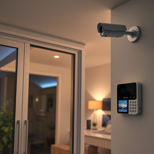 glass break sensor on sliding door,doorbell camera recording visitor at night,motion-activated surveillance camera under roof eaves,home monitoring control room with multiple screens,security keypad on modern apartment wall
