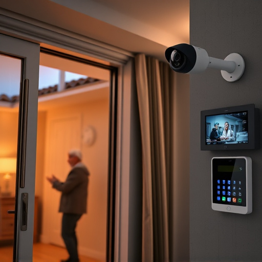 glass break sensor on sliding door,doorbell camera recording visitor at night,motion-activated surveillance camera under roof eaves,home monitoring control room with multiple screens,security keypad on modern apartment wall