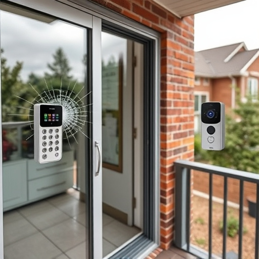 glass break sensor on sliding door,security keypad on modern apartment wall,smart video doorbell on suburban porch,ai security camera scanning for movement,home monitoring control room with multiple screens,wireless doorbell with camera on brick home
