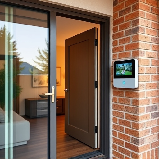 glass break sensor on sliding door,security keypad on modern apartment wall,smart video doorbell on suburban porch,ai security camera scanning for movement,home monitoring control room with multiple screens,wireless doorbell with camera on brick home