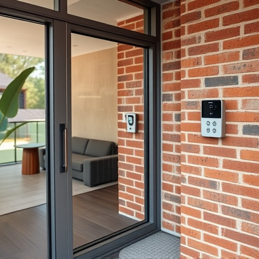 glass break sensor on sliding door,security keypad on modern apartment wall,smart video doorbell on suburban porch,ai security camera scanning for movement,home monitoring control room with multiple screens,wireless doorbell with camera on brick home