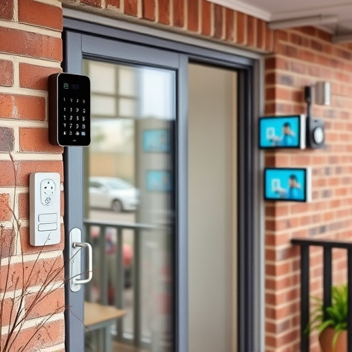 glass break sensor on sliding door,security keypad on modern apartment wall,smart video doorbell on suburban porch,ai security camera scanning for movement,home monitoring control room with multiple screens,wireless doorbell with camera on brick home