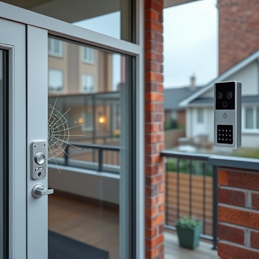 glass break sensor on sliding door,security keypad on modern apartment wall,smart video doorbell on suburban porch,ai security camera scanning for movement,home monitoring control room with multiple screens,wireless doorbell with camera on brick home