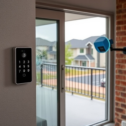 glass break sensor on sliding door,security keypad on modern apartment wall,smart video doorbell on suburban porch,ai security camera scanning for movement,home monitoring control room with multiple screens,wireless doorbell with camera on brick home