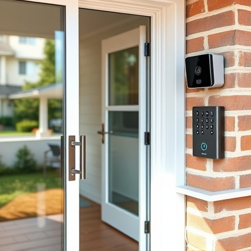 glass break sensor on sliding door,security keypad on modern apartment wall,smart video doorbell on suburban porch,ai security camera scanning for movement,home monitoring control room with multiple screens,wireless doorbell with camera on brick home