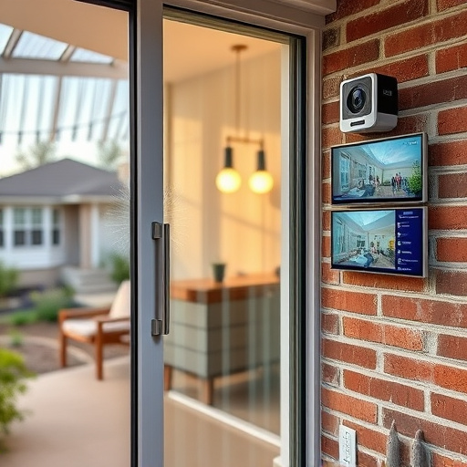 glass break sensor on sliding door,security keypad on modern apartment wall,smart video doorbell on suburban porch,ai security camera scanning for movement,home monitoring control room with multiple screens,wireless doorbell with camera on brick home