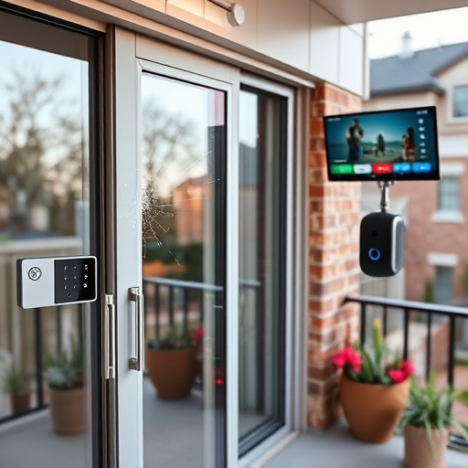 glass break sensor on sliding door,security keypad on modern apartment wall,smart video doorbell on suburban porch,ai security camera scanning for movement,home monitoring control room with multiple screens,wireless doorbell with camera on brick home