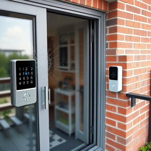 glass break sensor on sliding door,security keypad on modern apartment wall,smart video doorbell on suburban porch,ai security camera scanning for movement,home monitoring control room with multiple screens,wireless doorbell with camera on brick home