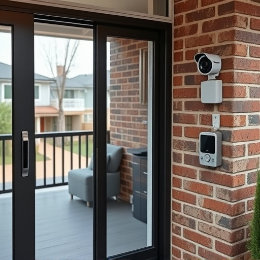 glass break sensor on sliding door,security keypad on modern apartment wall,smart video doorbell on suburban porch,ai security camera scanning for movement,home monitoring control room with multiple screens,wireless doorbell with camera on brick home