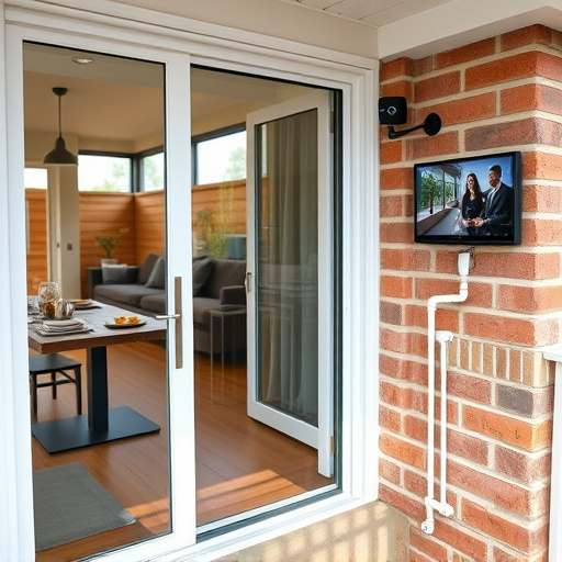 glass break sensor on sliding door,security keypad on modern apartment wall,smart video doorbell on suburban porch,ai security camera scanning for movement,home monitoring control room with multiple screens,wireless doorbell with camera on brick home