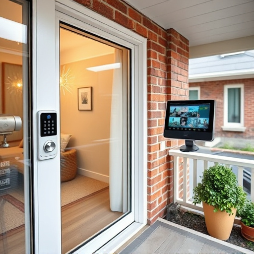 glass break sensor on sliding door,security keypad on modern apartment wall,smart video doorbell on suburban porch,ai security camera scanning for movement,home monitoring control room with multiple screens,wireless doorbell with camera on brick home