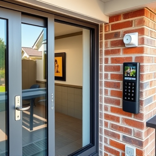 glass break sensor on sliding door,security keypad on modern apartment wall,smart video doorbell on suburban porch,ai security camera scanning for movement,home monitoring control room with multiple screens,wireless doorbell with camera on brick home