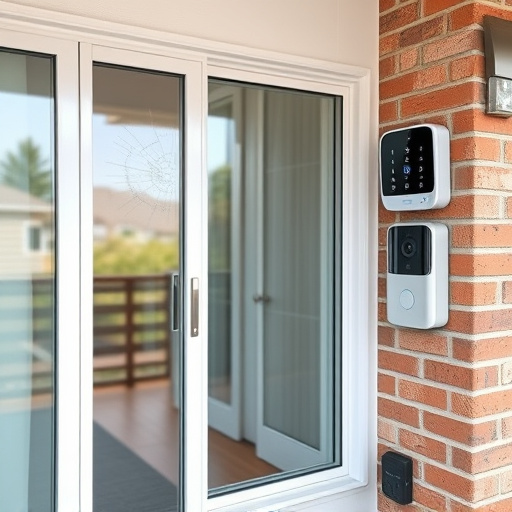 glass break sensor on sliding door,security keypad on modern apartment wall,smart video doorbell on suburban porch,ai security camera scanning for movement,home monitoring control room with multiple screens,wireless doorbell with camera on brick home