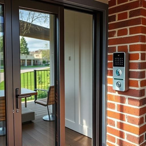 glass break sensor on sliding door,security keypad on modern apartment wall,smart video doorbell on suburban porch,ai security camera scanning for movement,home monitoring control room with multiple screens,wireless doorbell with camera on brick home