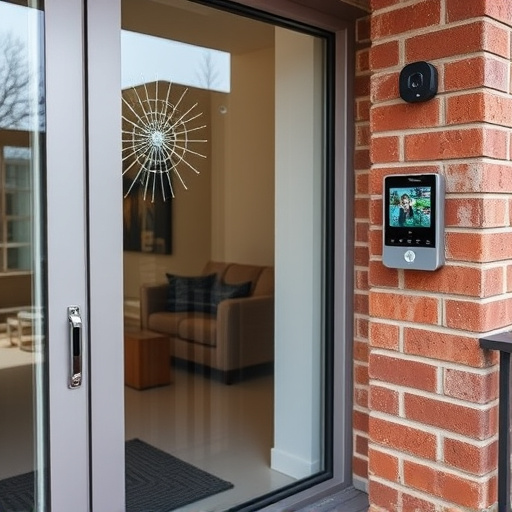 glass break sensor on sliding door,security keypad on modern apartment wall,smart video doorbell on suburban porch,ai security camera scanning for movement,home monitoring control room with multiple screens,wireless doorbell with camera on brick home