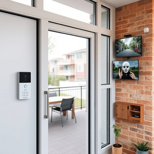 glass break sensor on sliding door,security keypad on modern apartment wall,smart video doorbell on suburban porch,ai security camera scanning for movement,home monitoring control room with multiple screens,wireless doorbell with camera on brick home
