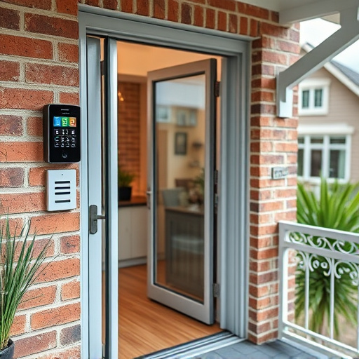 glass break sensor on sliding door,security keypad on modern apartment wall,smart video doorbell on suburban porch,ai security camera scanning for movement,home monitoring control room with multiple screens,wireless doorbell with camera on brick home