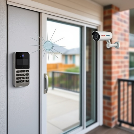 glass break sensor on sliding door,security keypad on modern apartment wall,smart video doorbell on suburban porch,ai security camera scanning for movement,home monitoring control room with multiple screens,wireless doorbell with camera on brick home