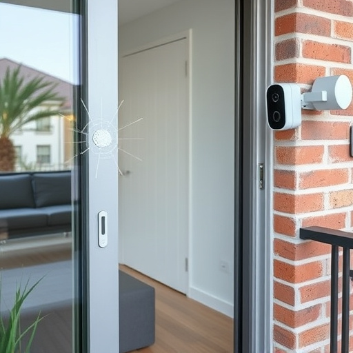 glass break sensor on sliding door,security keypad on modern apartment wall,smart video doorbell on suburban porch,ai security camera scanning for movement,home monitoring control room with multiple screens,wireless doorbell with camera on brick home