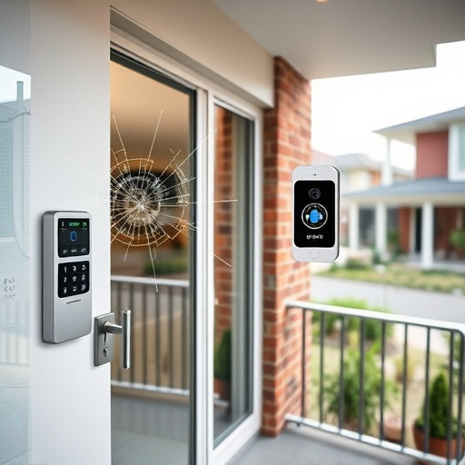 glass break sensor on sliding door,security keypad on modern apartment wall,smart video doorbell on suburban porch,ai security camera scanning for movement,home monitoring control room with multiple screens,wireless doorbell with camera on brick home