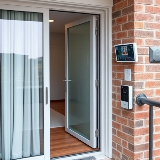 glass break sensor on sliding door,security keypad on modern apartment wall,smart video doorbell on suburban porch,ai security camera scanning for movement,home monitoring control room with multiple screens,wireless doorbell with camera on brick home