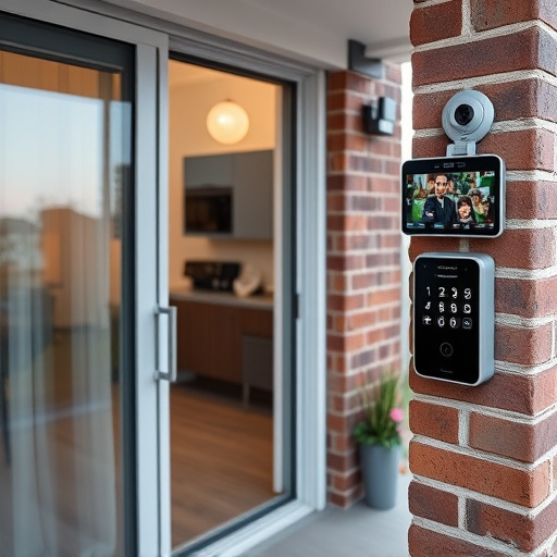 glass break sensor on sliding door,security keypad on modern apartment wall,smart video doorbell on suburban porch,ai security camera scanning for movement,home monitoring control room with multiple screens,wireless doorbell with camera on brick home