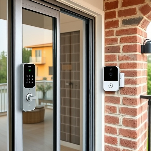 glass break sensor on sliding door,security keypad on modern apartment wall,smart video doorbell on suburban porch,ai security camera scanning for movement,home monitoring control room with multiple screens,wireless doorbell with camera on brick home