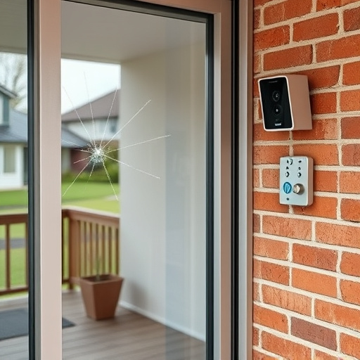 glass break sensor on sliding door,security keypad on modern apartment wall,smart video doorbell on suburban porch,ai security camera scanning for movement,home monitoring control room with multiple screens,wireless doorbell with camera on brick home