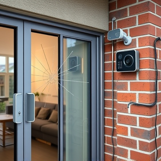 glass break sensor on sliding door,security keypad on modern apartment wall,smart video doorbell on suburban porch,ai security camera scanning for movement,home monitoring control room with multiple screens,wireless doorbell with camera on brick home